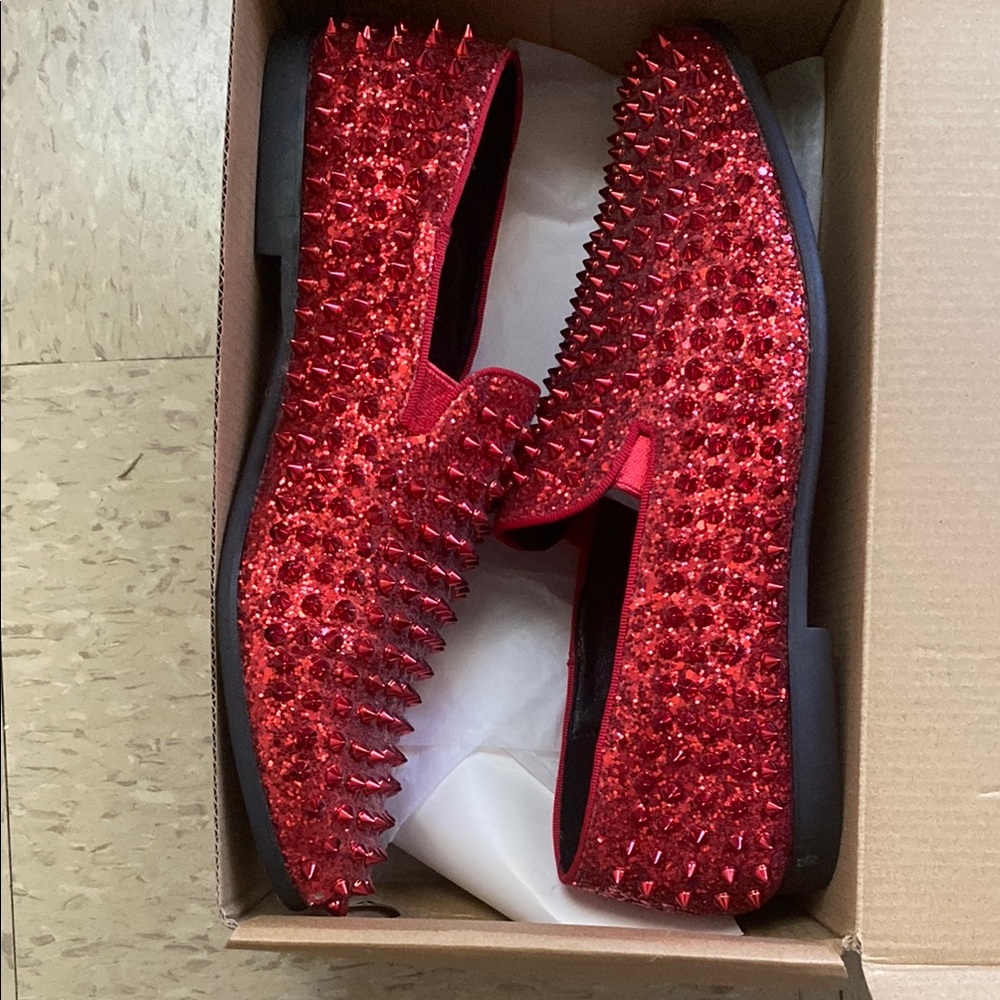 Red Spiked Loafers